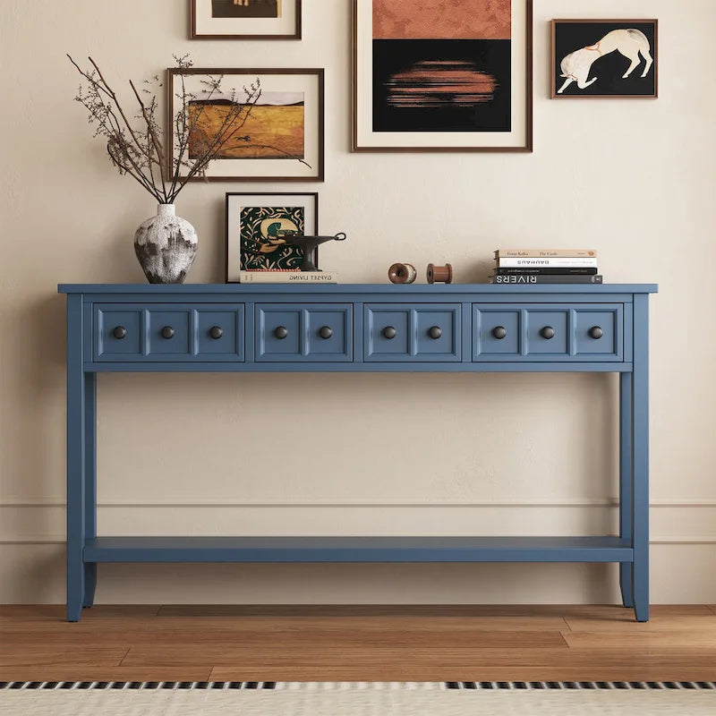 Rustic Entryway Console Table, 60 Long Sofa Table with two Different Size Drawers and Bottom Shelf for Storage