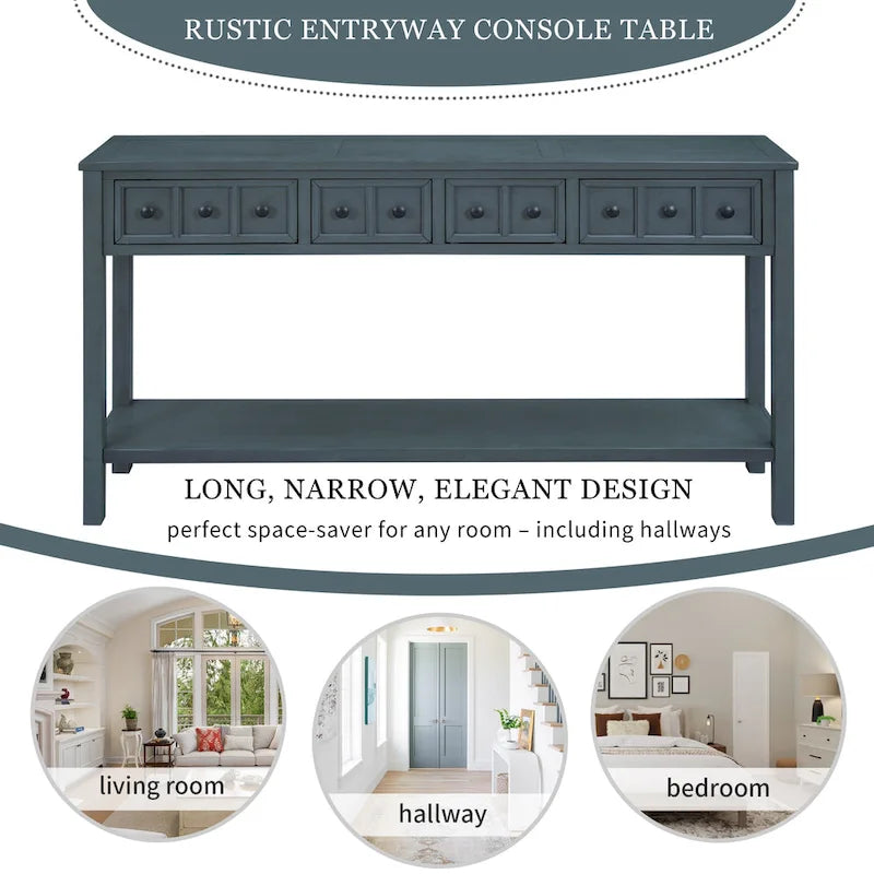 Rustic Entryway Console Table, 60 Long Sofa Table with two Different Size Drawers and Bottom Shelf for Storage