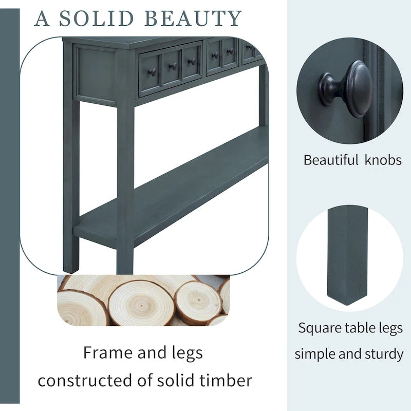 Rustic Entryway Console Table, 60 Long Sofa Table with two Different Size Drawers and Bottom Shelf for Storage