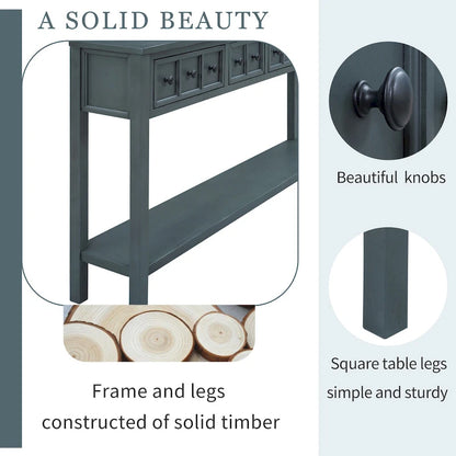 Rustic Entryway Console Table, 60 Long Sofa Table with two Different Size Drawers and Bottom Shelf for Storage