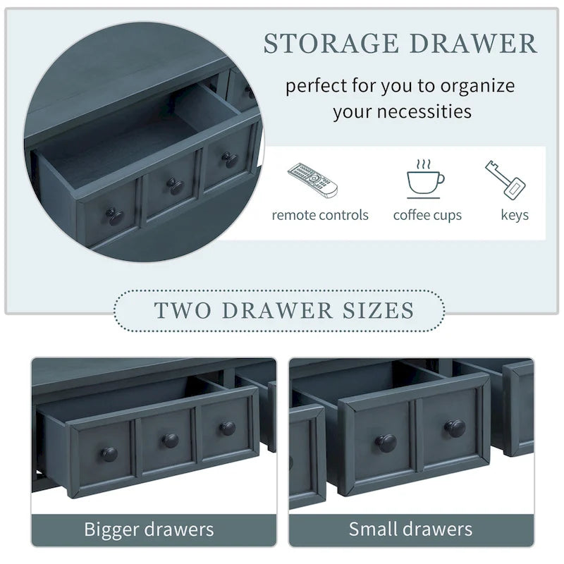 Rustic Entryway Console Table, 60 Long Sofa Table with two Different Size Drawers and Bottom Shelf for Storage
