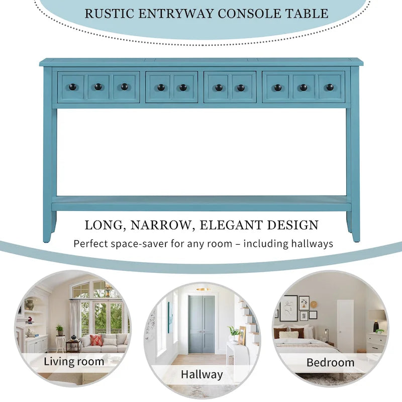 Rustic Entryway Console Table, 60 Long Sofa Table with two Different Size Drawers and Bottom Shelf for Storage