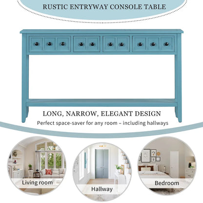 Rustic Entryway Console Table, 60 Long Sofa Table with two Different Size Drawers and Bottom Shelf for Storage