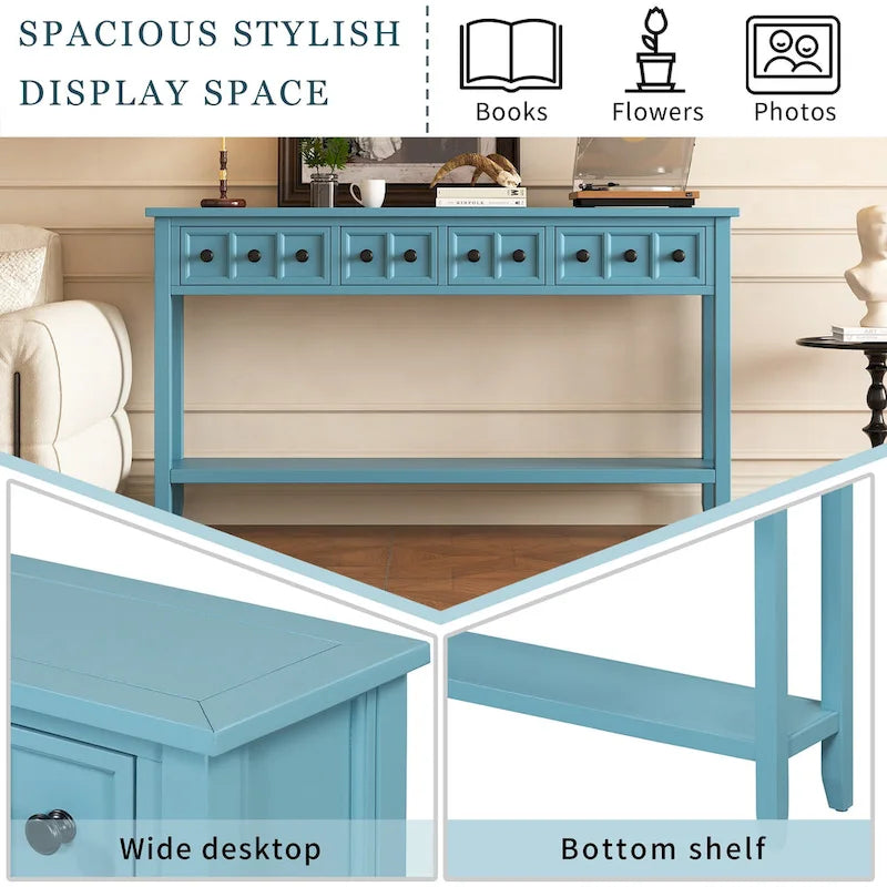 Rustic Entryway Console Table, 60 Long Sofa Table with two Different Size Drawers and Bottom Shelf for Storage