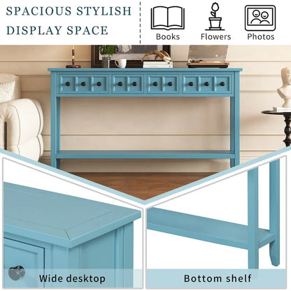 Rustic Entryway Console Table, 60 Long Sofa Table with two Different Size Drawers and Bottom Shelf for Storage