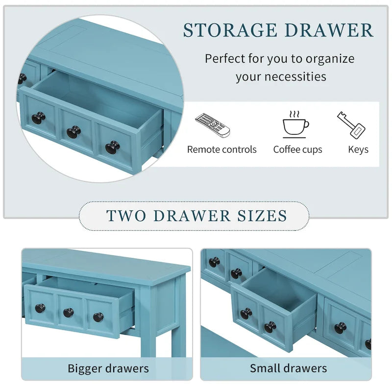 Rustic Entryway Console Table, 60 Long Sofa Table with two Different Size Drawers and Bottom Shelf for Storage