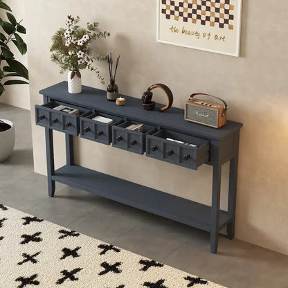 Rustic Entryway Console Table, 60 Long Sofa Table with two Different Size Drawers and Bottom Shelf for Storage