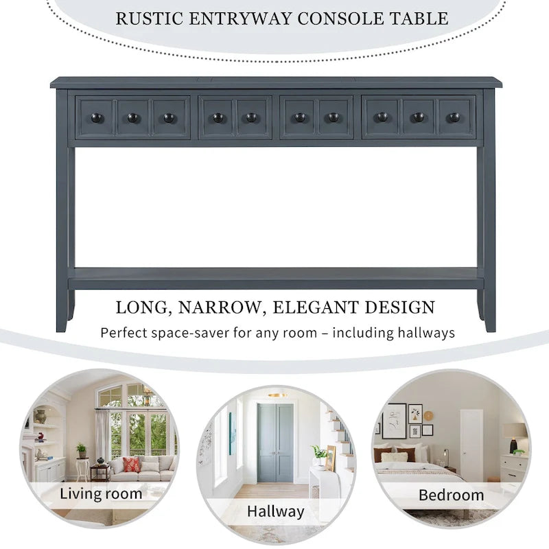 Rustic Entryway Console Table, 60 Long Sofa Table with two Different Size Drawers and Bottom Shelf for Storage