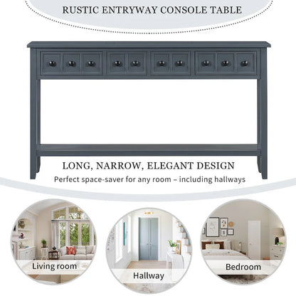 Rustic Entryway Console Table, 60 Long Sofa Table with two Different Size Drawers and Bottom Shelf for Storage