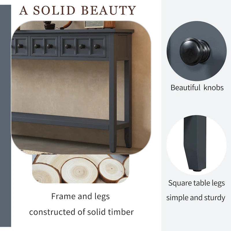 Rustic Entryway Console Table, 60 Long Sofa Table with two Different Size Drawers and Bottom Shelf for Storage