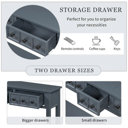Rustic Entryway Console Table, 60 Long Sofa Table with two Different Size Drawers and Bottom Shelf for Storage