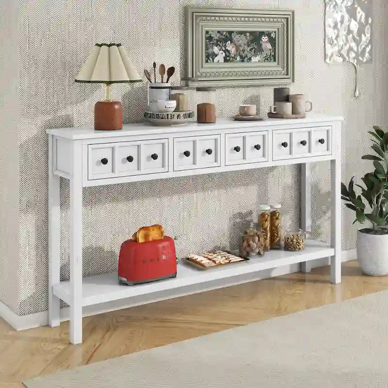 Rustic Entryway Console Table, 60 Long Sofa Table with two Different Size Drawers and Bottom Shelf for Storage