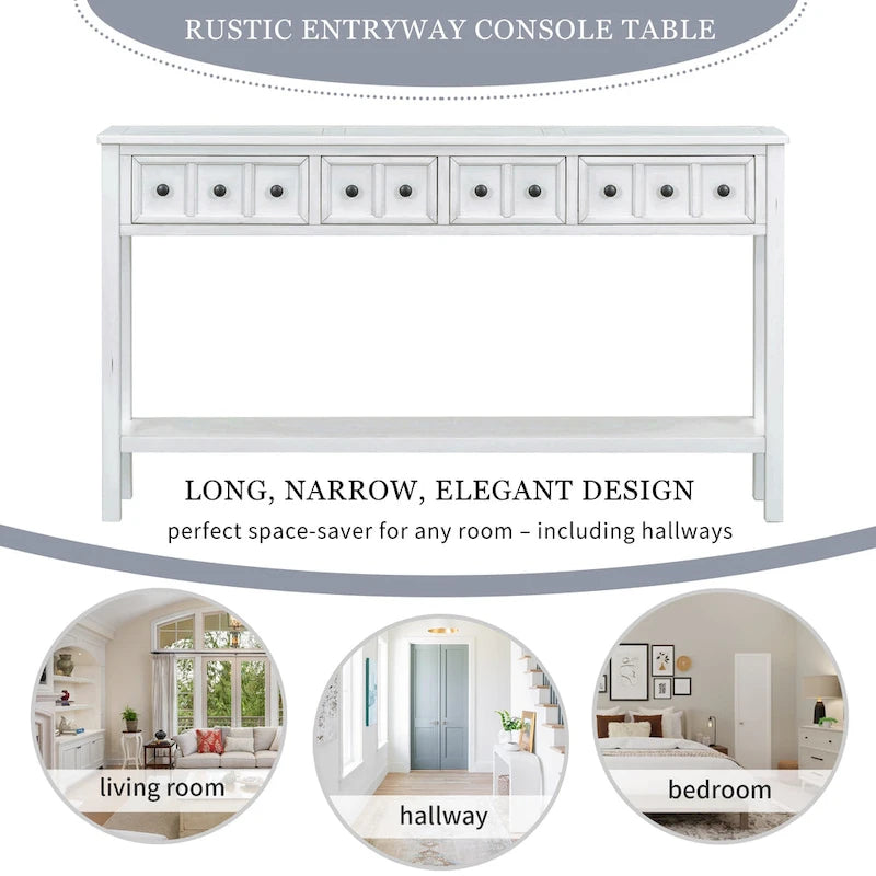Rustic Entryway Console Table, 60 Long Sofa Table with two Different Size Drawers and Bottom Shelf for Storage