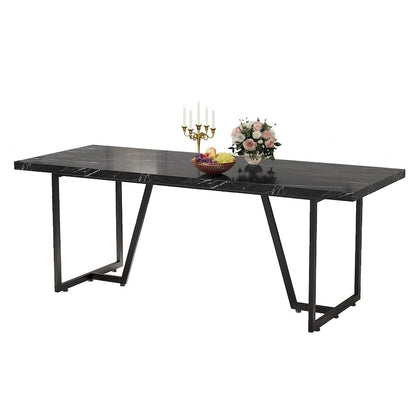 Moasis 82 Large Dining Table for 6-8 People with Faux Marble Tabletop and Metal Legs