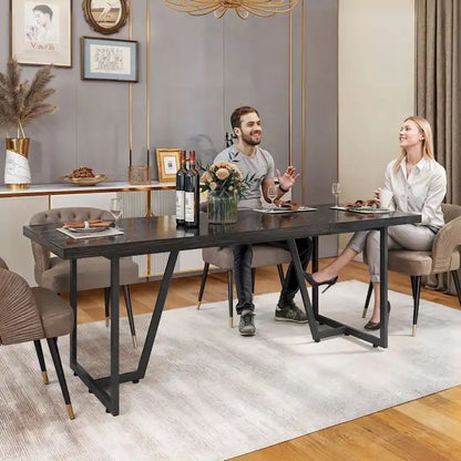 Moasis 82 Large Dining Table for 6-8 People with Faux Marble Tabletop and Metal Legs
