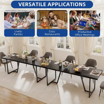 Moasis 82 Large Dining Table for 6-8 People with Faux Marble Tabletop and Metal Legs