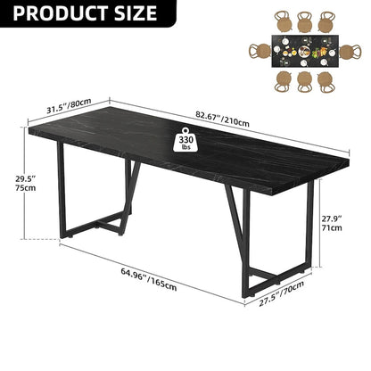 Moasis 82 Large Dining Table for 6-8 People with Faux Marble Tabletop and Metal Legs