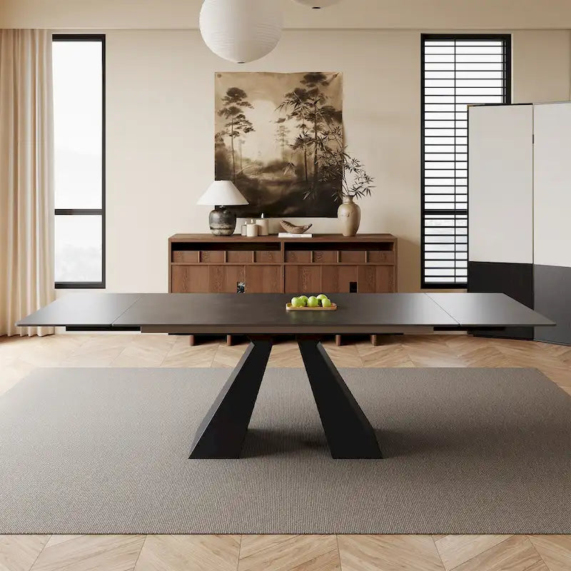 63-95 Extendable Modern Dining Table, Matte Sintered Stone Table Top, Modern Kitchen Table for 6-10 - 94.5 x 35.4