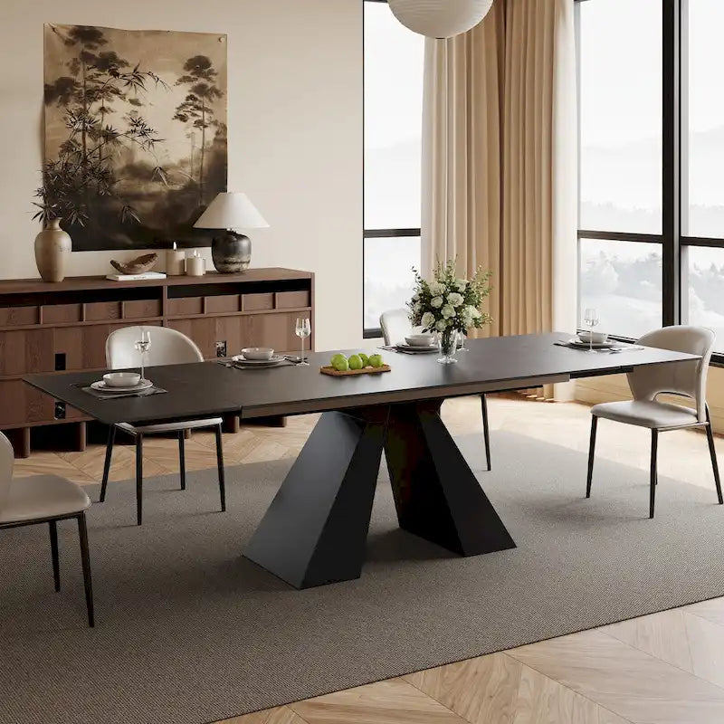 63-95 Extendable Modern Dining Table, Matte Sintered Stone Table Top, Modern Kitchen Table for 6-10 - 94.5 x 35.4