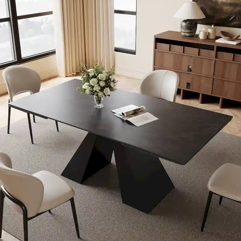 63-95 Extendable Modern Dining Table, Matte Sintered Stone Table Top, Modern Kitchen Table for 6-10 - 94.5 x 35.4