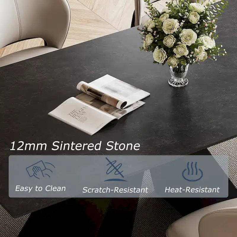 63-95 Extendable Modern Dining Table, Matte Sintered Stone Table Top, Modern Kitchen Table for 6-10 - 94.5 x 35.4