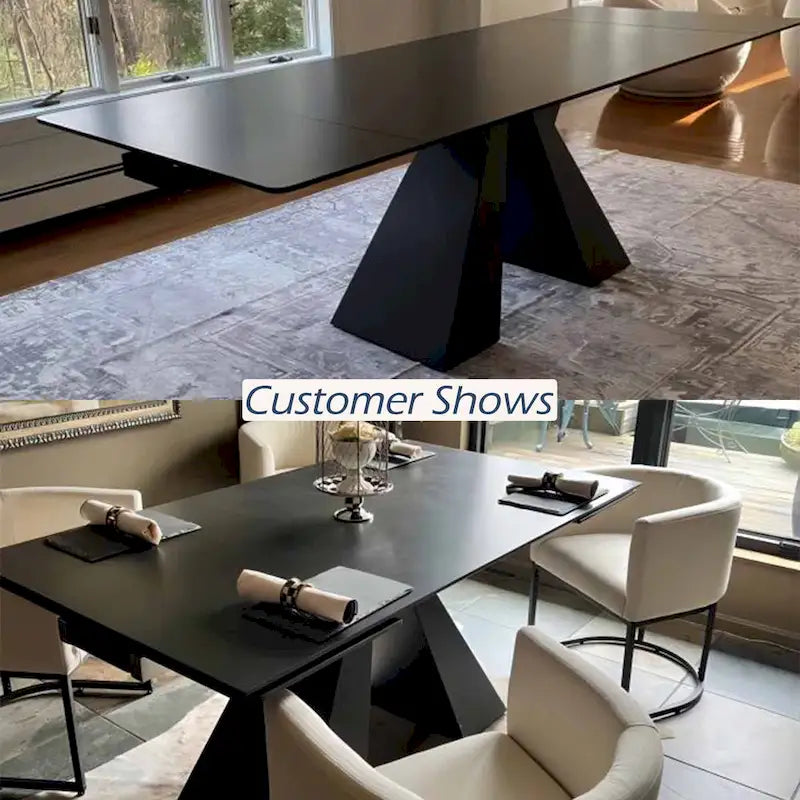 63-95 Extendable Modern Dining Table, Matte Sintered Stone Table Top, Modern Kitchen Table for 6-10 - 94.5 x 35.4
