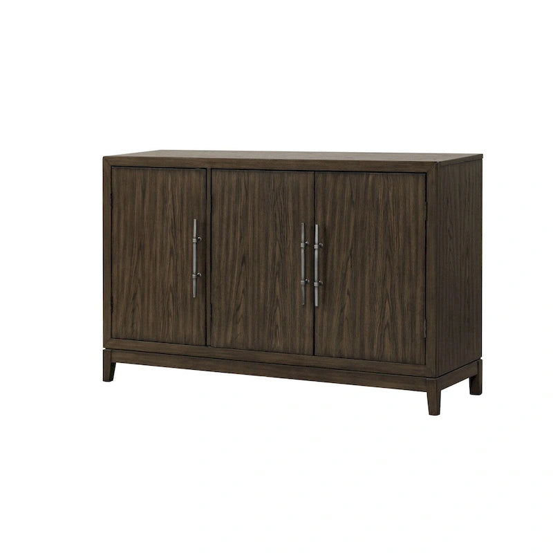 Cora 56 Inch Sideboard Buffet Server, 3 Door Cabinets, Metal Handles, Brown