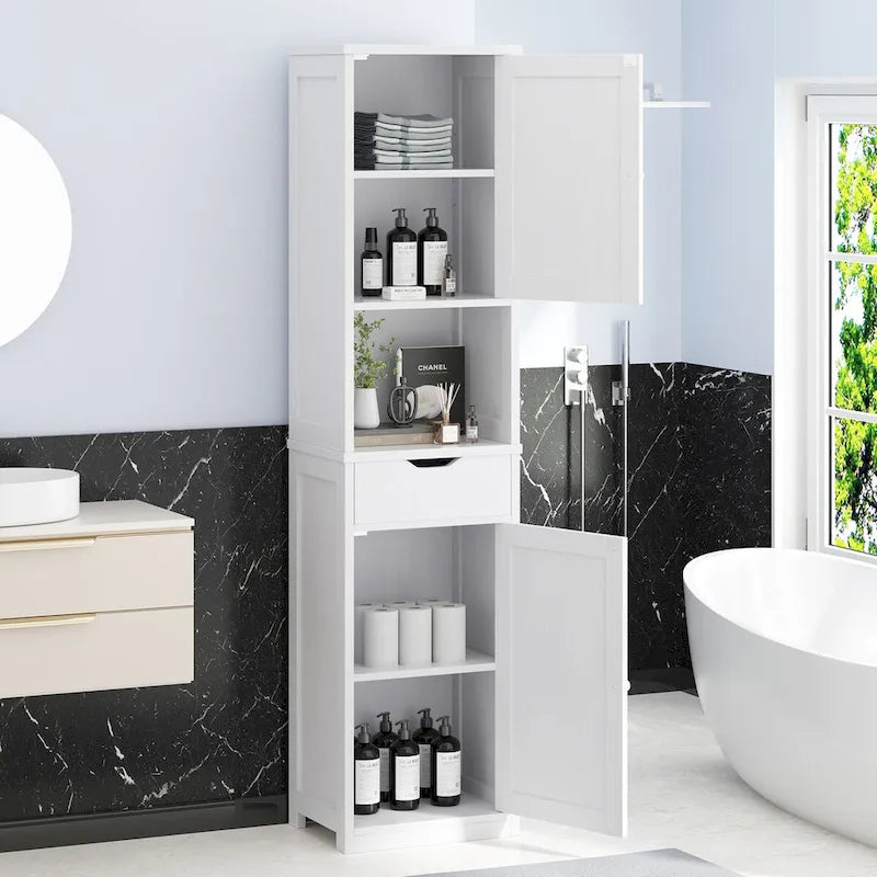 Futzca Tall Bathroom Storage Cabine, 64H Freestanding Narrow Storage Pantry Cabinet