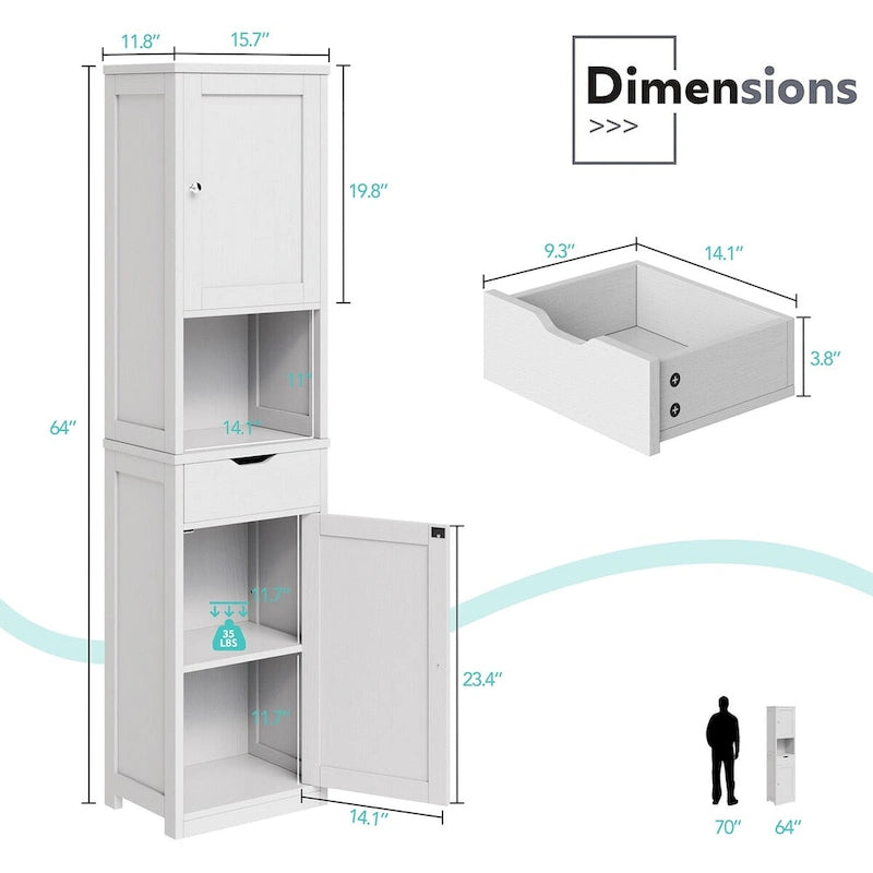 Futzca Tall Bathroom Storage Cabine, 64H Freestanding Narrow Storage Pantry Cabinet