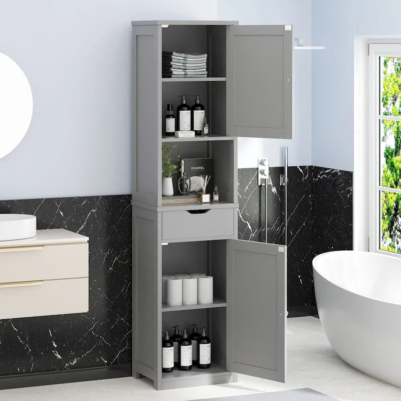 Futzca Tall Bathroom Storage Cabine, 64H Freestanding Narrow Storage Pantry Cabinet