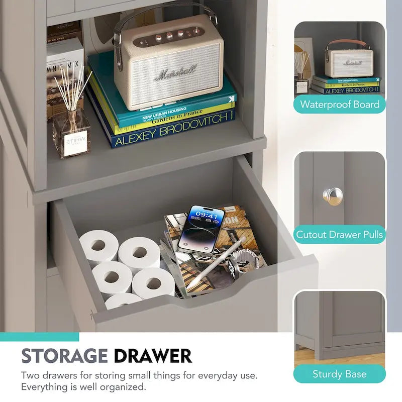 Futzca Tall Bathroom Storage Cabine, 64H Freestanding Narrow Storage Pantry Cabinet