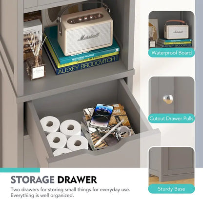 Futzca Tall Bathroom Storage Cabine, 64H Freestanding Narrow Storage Pantry Cabinet