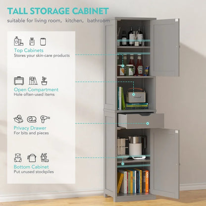 Futzca Tall Bathroom Storage Cabine, 64H Freestanding Narrow Storage Pantry Cabinet