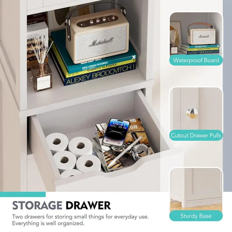 Futzca Tall Bathroom Storage Cabine, 64H Freestanding Narrow Storage Pantry Cabinet