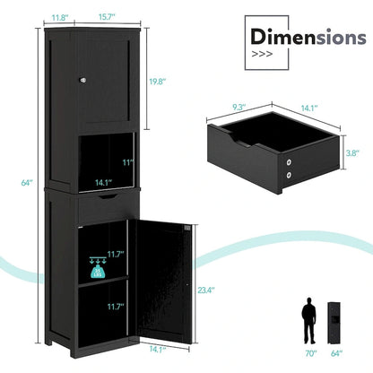 Futzca Tall Bathroom Storage Cabine, 64H Freestanding Narrow Storage Pantry Cabinet