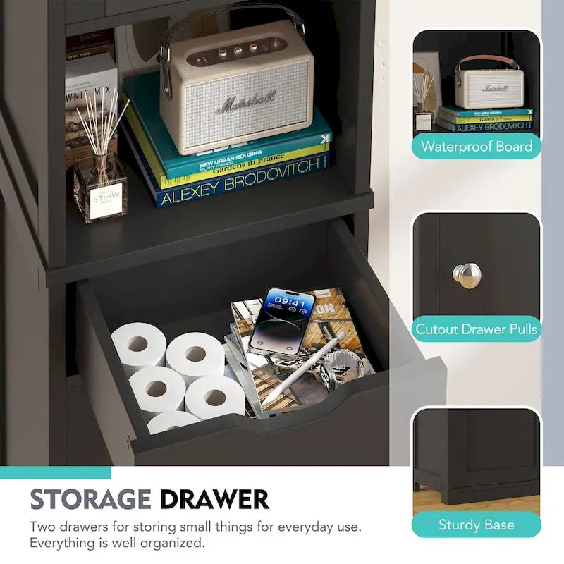 Futzca Tall Bathroom Storage Cabine, 64H Freestanding Narrow Storage Pantry Cabinet