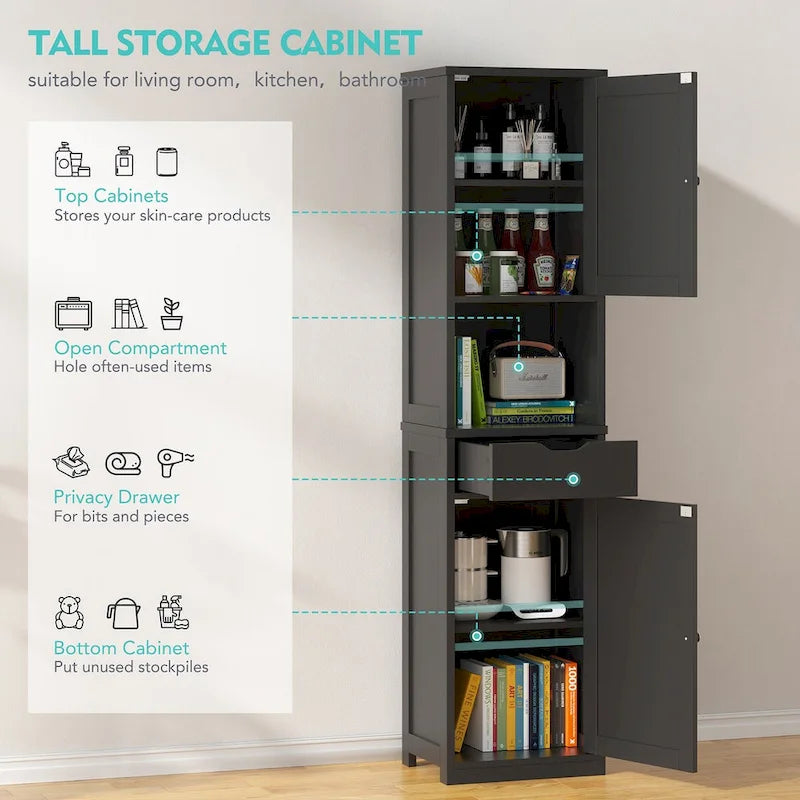Futzca Tall Bathroom Storage Cabine, 64H Freestanding Narrow Storage Pantry Cabinet