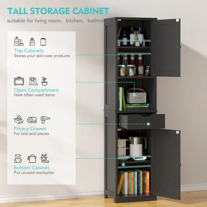 Futzca Tall Bathroom Storage Cabine, 64H Freestanding Narrow Storage Pantry Cabinet