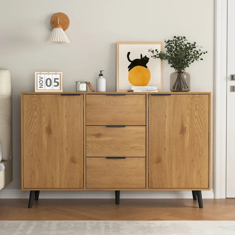 Sideboard Buffet Cabinet with Storage, Wood Coffee Bar Cabinet with Drawers & Doors