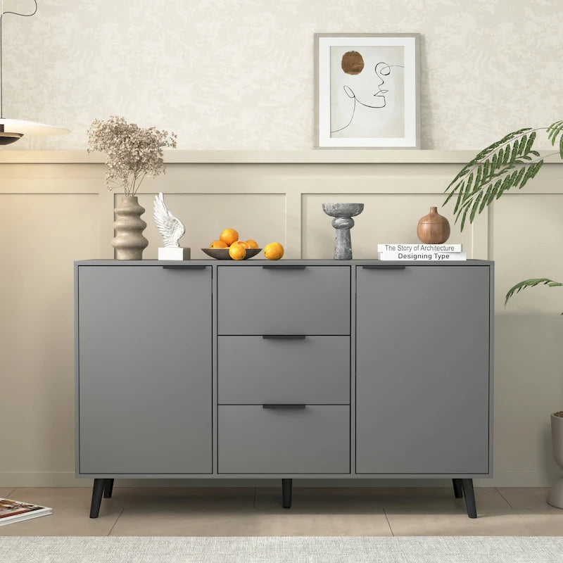 Sideboard Buffet Cabinet with Storage, Wood Coffee Bar Cabinet with Drawers & Doors