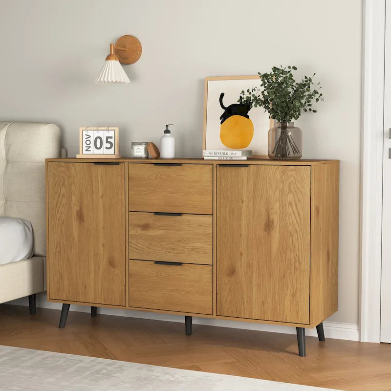 Sideboard Buffet Cabinet with Storage, Wood Coffee Bar Cabinet with Drawers & Doors