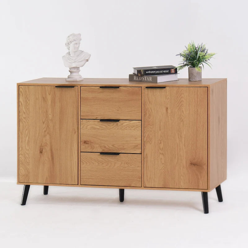 Sideboard Buffet Cabinet with Storage, Wood Coffee Bar Cabinet with Drawers & Doors