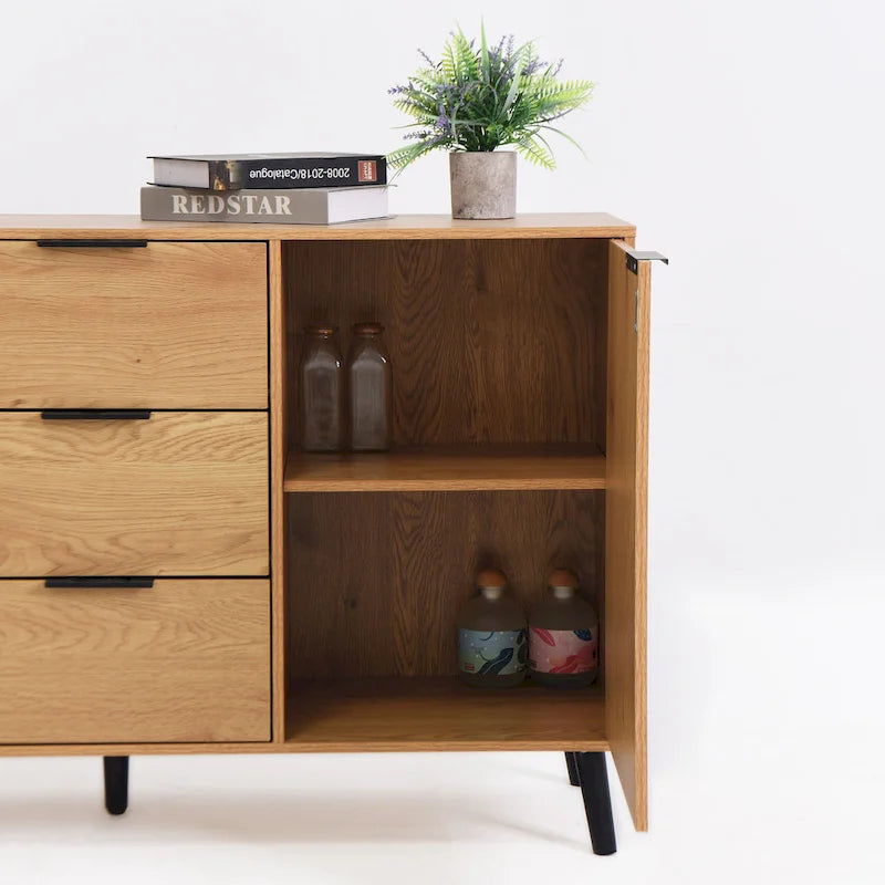 Sideboard Buffet Cabinet with Storage, Wood Coffee Bar Cabinet with Drawers & Doors
