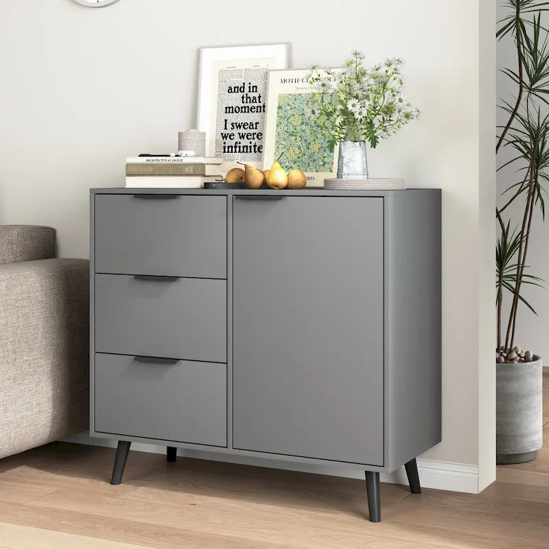 Sideboard Buffet Cabinet with Storage, Wood Coffee Bar Cabinet with Drawers & Doors