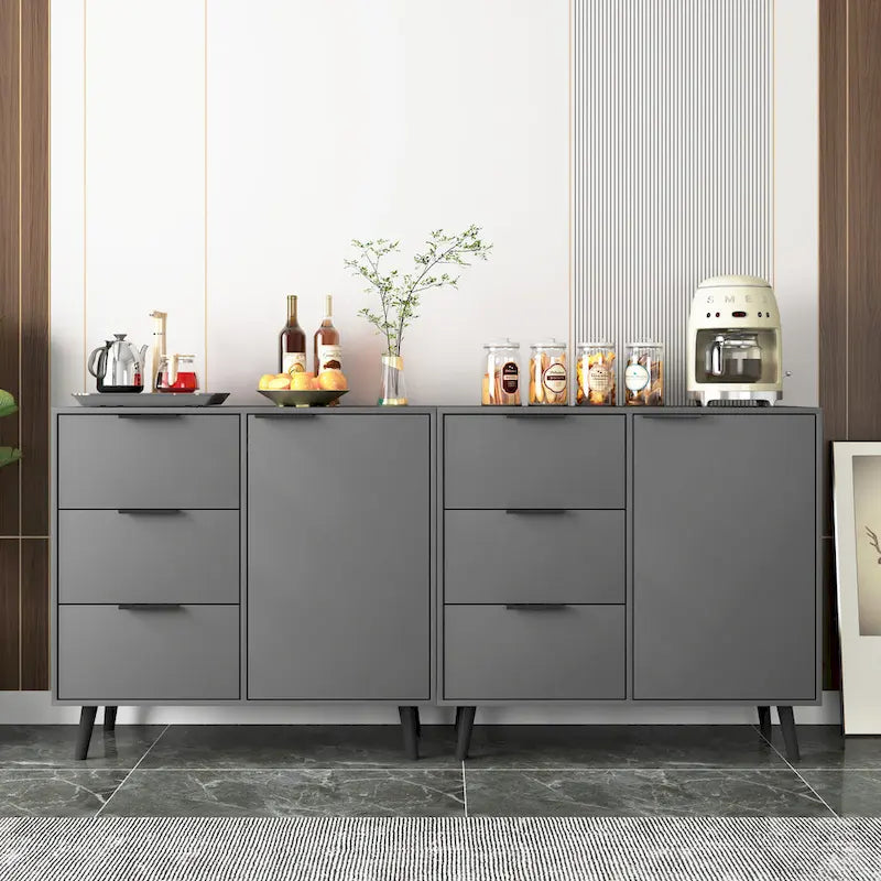 Sideboard Buffet Cabinet with Storage, Wood Coffee Bar Cabinet with Drawers & Doors