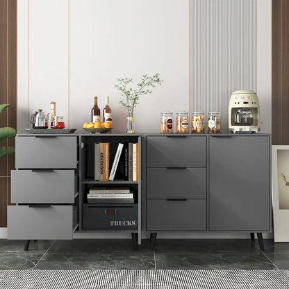 Sideboard Buffet Cabinet with Storage, Wood Coffee Bar Cabinet with Drawers & Doors
