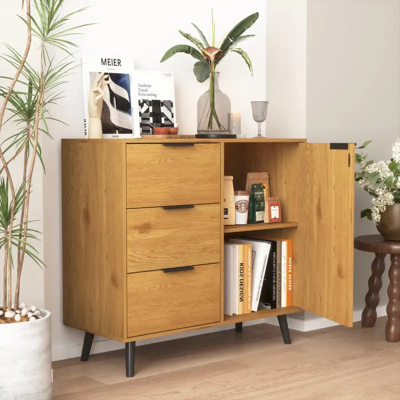 Sideboard Buffet Cabinet with Storage, Wood Coffee Bar Cabinet with Drawers & Doors