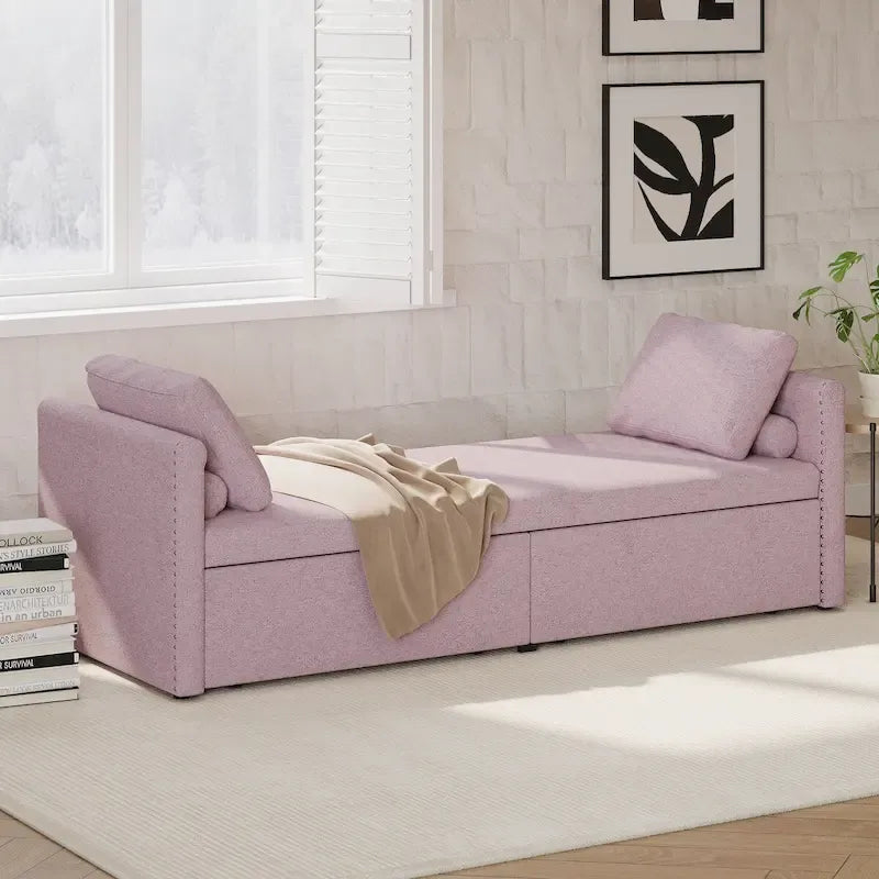 Modern Upholstered Chaise Lounger Daybed Small Single Daybed with 2 Drawers for Living Rooms