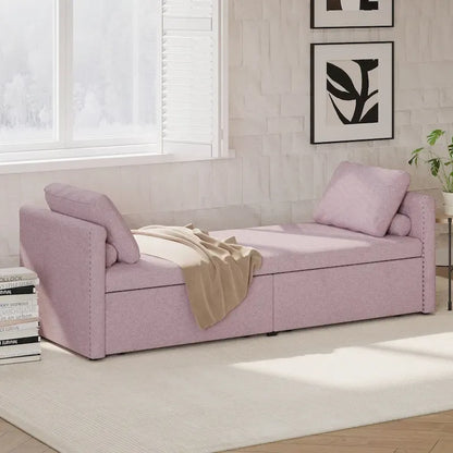 Modern Upholstered Chaise Lounger Daybed Small Single Daybed with 2 Drawers for Living Rooms