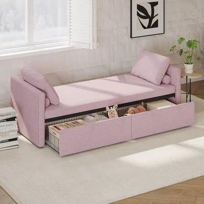 Modern Upholstered Chaise Lounger Daybed Small Single Daybed with 2 Drawers for Living Rooms